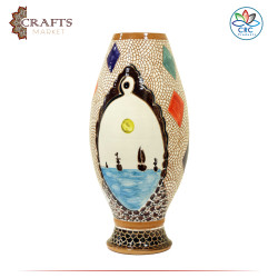 Handmade Red Clay Vase with Mosaic Design Ship at Sea