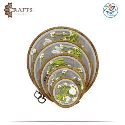 Handcrafted Linen Round Embroidery Hoop Set with a Flower Design, 5 PCs