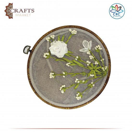 Handcrafted Linen Round Embroidery Hoop Set with a Flower Design, 5 PCs