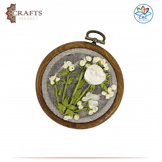 Handcrafted Linen Round Embroidery Hoop Set with a Flower Design, 5 PCs