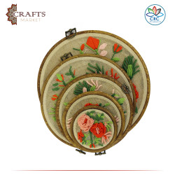 Handcrafted Linen Round Embroidery Hoop Set with a Flower Design, 5 PCs