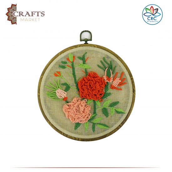 Handcrafted Linen Round Embroidery Hoop Set with a Flower Design, 5 PCs