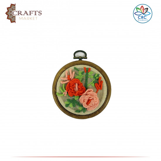 Handcrafted Linen Round Embroidery Hoop Set with a Flower Design, 5 PCs