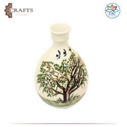 Handmade Clay Vase with Mosaic Design Apple Tree & Birds