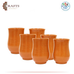 Handmade Red Clay Water Jug & Glasses Set with Shine Design, 10Pcs