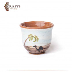 Handmade Clay Arabian Coffee Cup with a Palms & Camel Design