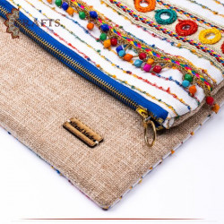 Handmade Beige Fabric Women's Clutch Bag